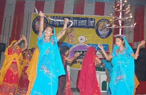 Students perform Naga dance at a cultural programme held at the Siddhi Vinayak Educational Institution, Tibbi, in Hanumangarh district on Tuesday. 