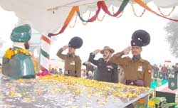 Army officers salute Captain Navpal Singh during his 6th Balidan Diwas in Sriganganagar