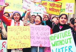Students of IC College stage a protest over terrorism and other issues in Rohtak