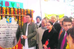 Randeep Singh Surjewala, state Power and Public Health Minister, lays the foundation stone of Rajiv Gandhi Vidyut Bhawan in Kaithal on Wednesday