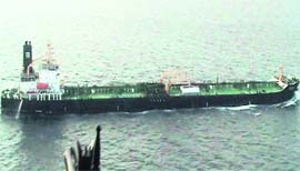A handout photo taken by the Royal Malaysian Navy and released by the Kuala Lumpur-based International Maritime Bureau on Thursday, shows the Indian vessel MT Abul Kalam Azad. 