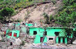 A view of the Puldoda town abandoned by its inhabitants after the filling of artifical lake of the Baglihar project.