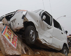 The car that hit a divider at Sector-56 in Gurgaon on Saturday morning.