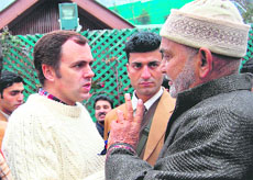 Jammu and Kashmir Chief Minister-designate Omar Abdullah meets party supporters at his residence in Srinagar on Saturday before leaving for Jammu for his swearing-in ceremony.