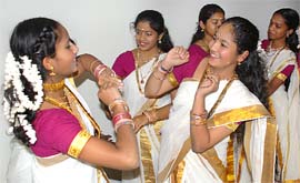 Women present a dance during the New Year’s celebrations organised by the Kerala Sastra Kala Manch at Sector 29, Chandigarh.