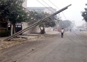 A damaged electricity pole at Sector-37 in Gurgaon