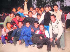 Eleven Star players with the Kharag Bahadur Trophy. 