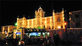 A gurdwara illuminated on the eve of Gurpurb in Model Town, Jalandhar