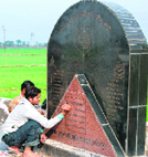 The memorial commemorating martyrs of Operation Prakaram is spruced up at Mahawa village near the Indo-Pakistan border on Sunday.