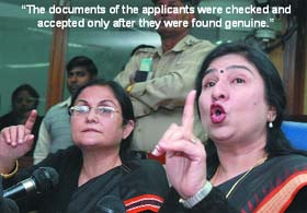 Housing commissioner and chief spokesperson of the DDA Asma Manzar and Neemo Dhar address a press conference in New Delhi