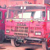 A fire engine of Ambala city which is in bad shape