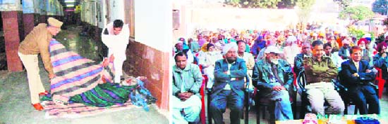 Ajay Sharma, SHO, City, Sirsa, distributes blankets among poor; and (right) SP, Sirsa, Subhash Yadav, celebrates the New Year with prominent citizens
