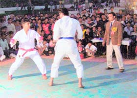 The National Karate Championship in progress in Bahadurgarh town of Jhajjar district