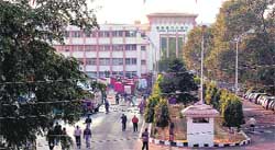 Fire engines at the Civil Secretariat to douse fire in the clerks room of the Legislative Assembly complex in Jammu