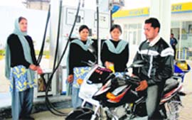 Women staff at Ganga filling station on the outskirts of Jammu.