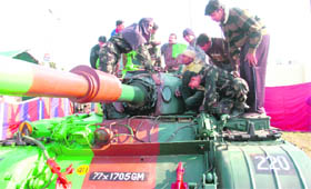 Army weapons on display at Satwari in Jammu.