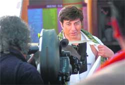 Bollywood star Sunny Deol shoots for an ad film near Manesar, Gurgaon, on Wednesday. Tribune photo: Sayeed Ahmed