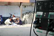 A petrol station wears a deserted look in Gurgaon on Thursday as there was no stock. 