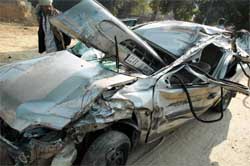 The car involved in a mishap in which one person was killed and five were injured on Delhi-Jaipur National Highway in Gurgaon