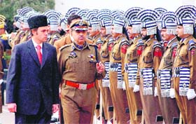 Chief Minister Omar Abdullah inspects the guard of honour in Jammu