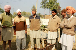 Members of the action committee of village Ghudda, who are protesting against land acquisition for Central University