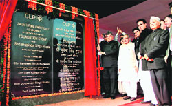 Haryana Chief Minister Bhupinder Singh Hooda lays the foundation stone of 1,320 MW Jhajjar thermal power plant in Khanpur Khurd village in Jhajjar