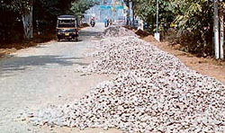 Gravel on the under-construction Doraha-Payal road is commuters nightmare.