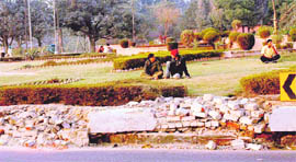One of the damaged roundabouts in Chandigarh.