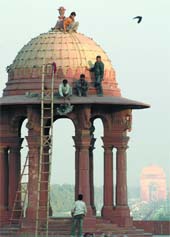 The Republic Day preparations in full swing at South Block in New Delhi on Wednesday. 