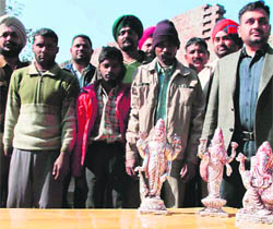 The idols that were seized by the police in Ludhiana on Wednesday.