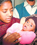 Three-month-old baby Rajat, who was operated for a congenital heart disorder at the PGI.