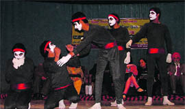 Students present mime on female foeticide at SCD College, Ludhiana, on Thursday.