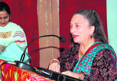 Prof Roberta Altman, faculty, Bank Street College of Education, New York, addresses a workshop in Ludhiana on Thursday.
