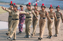 NCC cadets rehearsing for the Republic Day parade at the sports stadium in Bathinda on Saturday.
