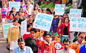 Activists of the the Progressive Students Association hold an awareness rally at RS Pura