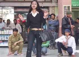 National School of Drama students stage a streetplay on keeping the city clean at DLF Mall in Gurgaon