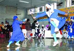 Youths display gatka during a competition organised by the Akal Khalsa Sports Club in Jalandhar on Sunday