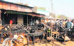 One of the shops that was gutted in a fire at furniture market in Sector 53 