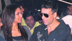 Akshay Kumar and Deepika Padukone in Gurgaon.