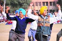 Schoolboys rehearse for the Republic Day celebrations in Ludhiana
