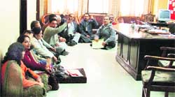 Arya College teachers hold protest at the Principals office in Ludhiana