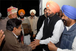 Local MLA Harmandir Singh Jassi meeting the residents of ward number one in Bathinda on Tuesday.