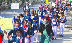 Students of the St Soldier group of institutions during a rally in Jalandhar