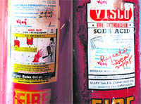 Rejected fire extinguishers on the PU campus in Chandigarh.