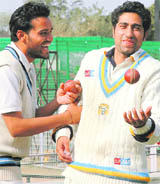 Satnam Singh (4/29) and Naresh Gogyan (3/28), who played pivotal role in the win of Chandigarh against Amritsar during the FC Mittal Trophy on Wednesday.