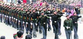 Jawans at a rehearsal for Republic Day parade at Shimla. Tribune photo: Amit Sharma