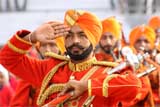 Dress rehearsal: A band contingent of the Sikh regiment performing during the full dress rehearsal for the Republic Day at the sports stadium in Bathinda