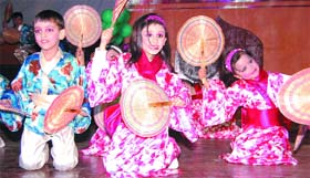 Students of Vandana International Sr. Sec. School, Dwarka, perform during its annual function in New Delhi on Saturday.