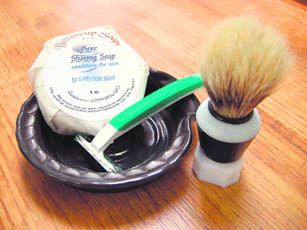 Forget the gel. Branded shaving cream and razor, and a good 