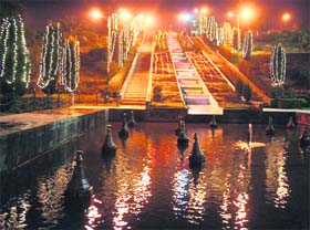 Jammus Bag-e-Babu is illuminated on the eve of Republic Day on Sunday.